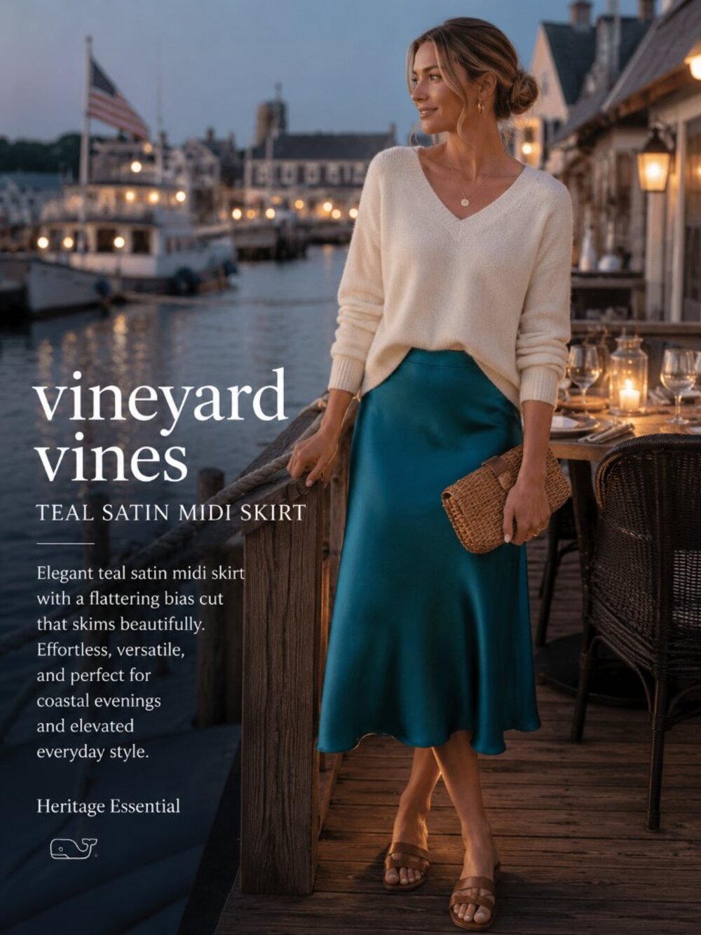 Vineyard Vines Teal Satin Midi Skirt Bias Cut Slip Skirt Size S